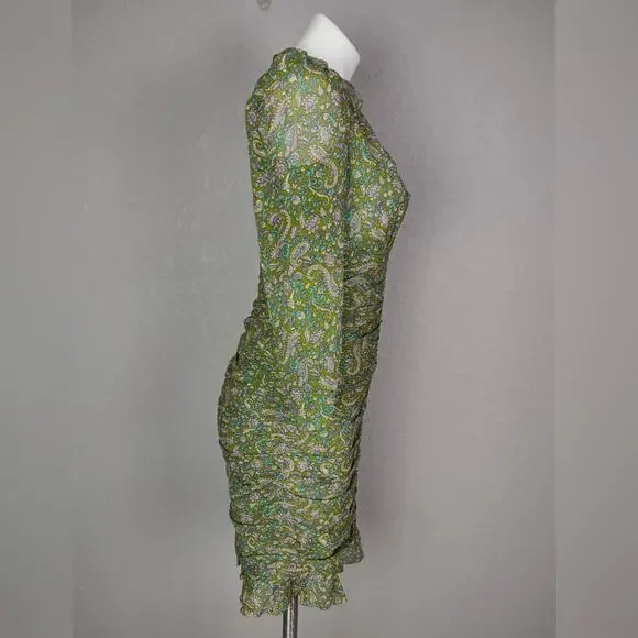 VERONICA BEARD Shala Ruched Paisley Ruffle Dress Size 4 - Picture 3 of 16